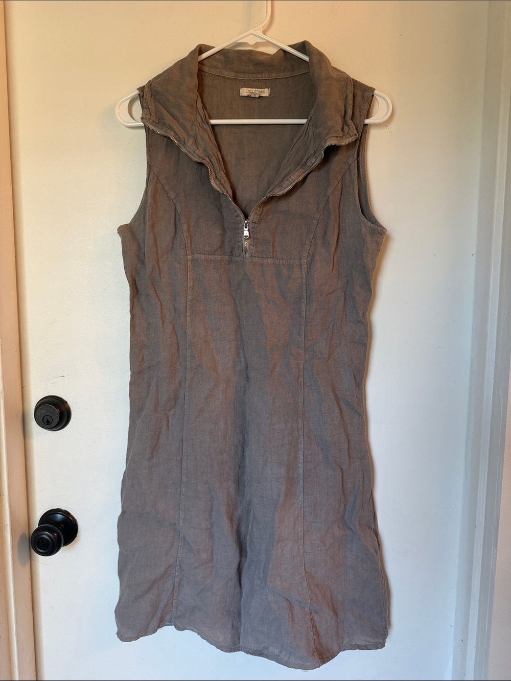 Italian Lina Tomei grey linen dress zipper detail S